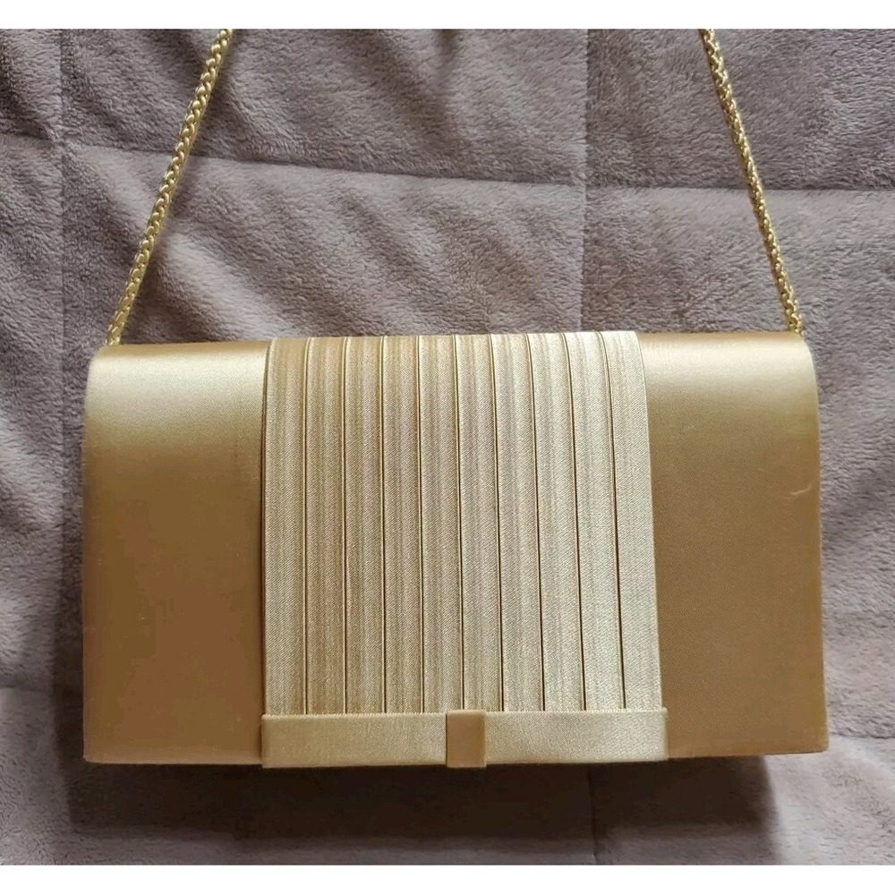Valerie Stevens Evening Bag Gold Satin Shoulder‎ Evelope Bag & Lipstick Houlder - Picture 2 of 12
